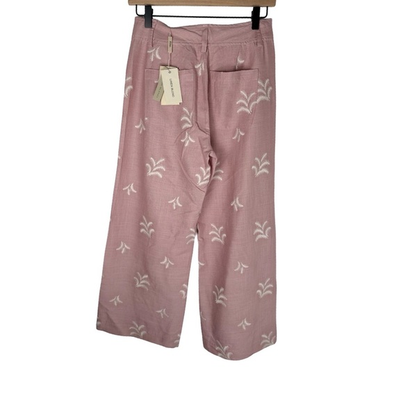 NWT Elie Tahari Womens Linen Blend Pants Wide Leg Embroidered Soft Mauve Size 2 - Picture 4 of 11